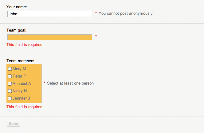 Example of validation error feedback